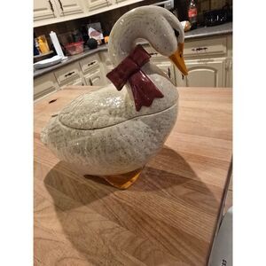 VTG 1984 Goose Cookie Jar By Sittre Ceramic Products Inc. Burgundy Bow Speckled